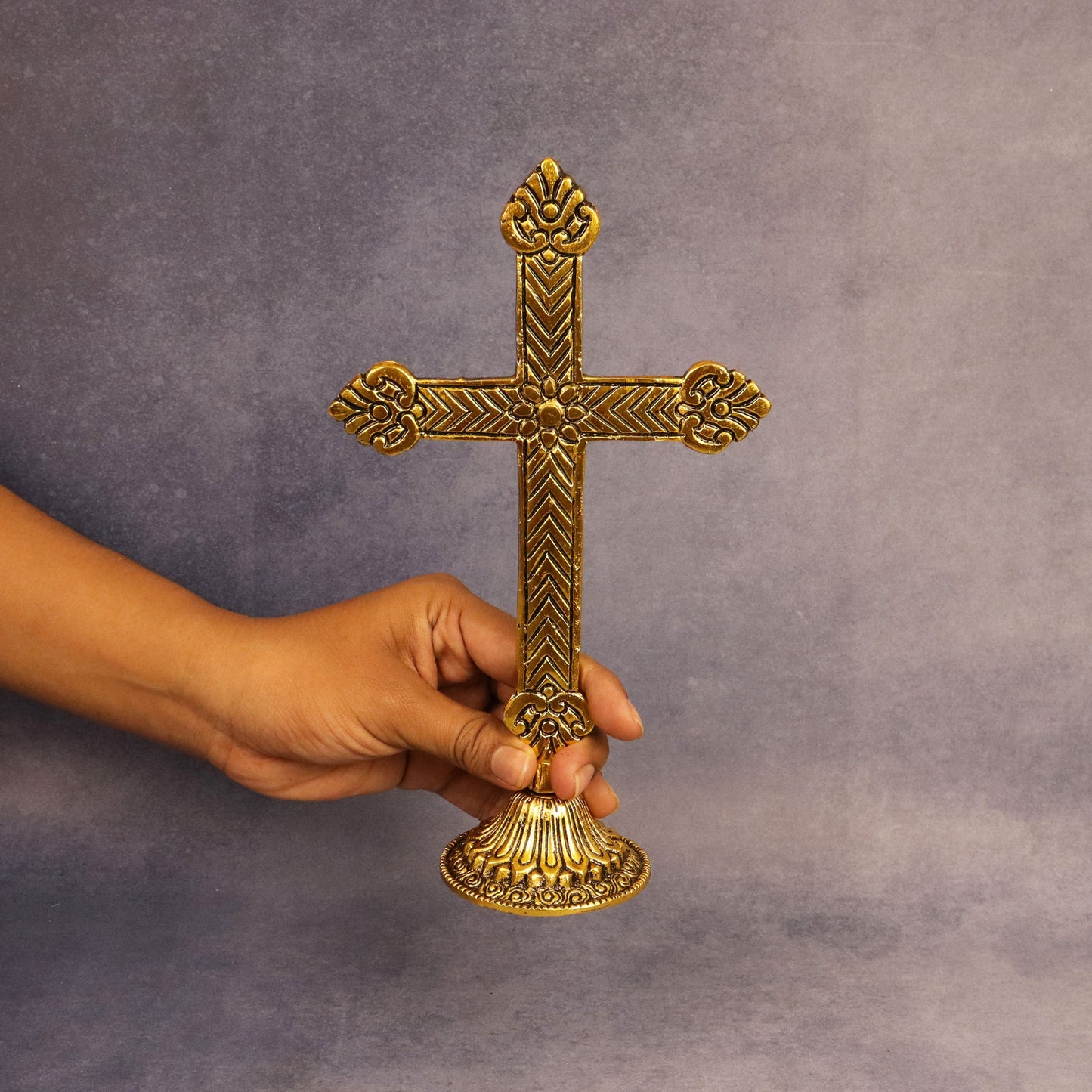 Oxidized Metal Golden Cross Stand (Christian Cross / Yesu Cross)