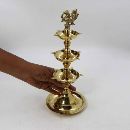 Brass Triple Step Peacock Diya (Pital Teen Sidhi Mor Deepak)
