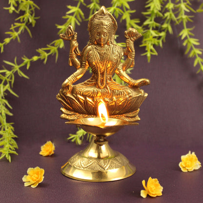 Brass Laxmi Statue Diya (Pital Lakshmi Murti Deepak)
