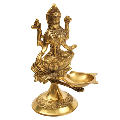 Brass Laxmi Statue Diya (Pital Lakshmi Murti Deepak)