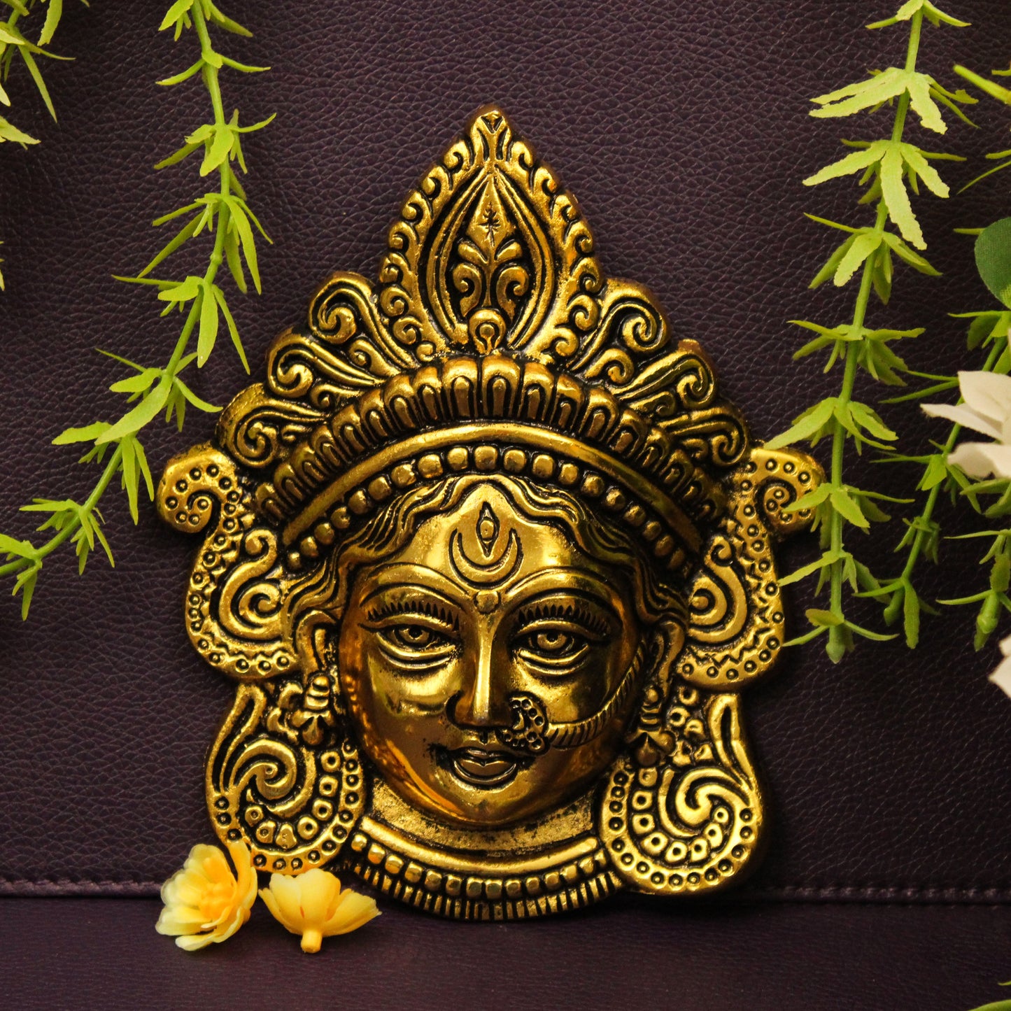 Oxidised Gold Finished Durga Face (Pital Maa Durga Mukh / Shakti Devi)