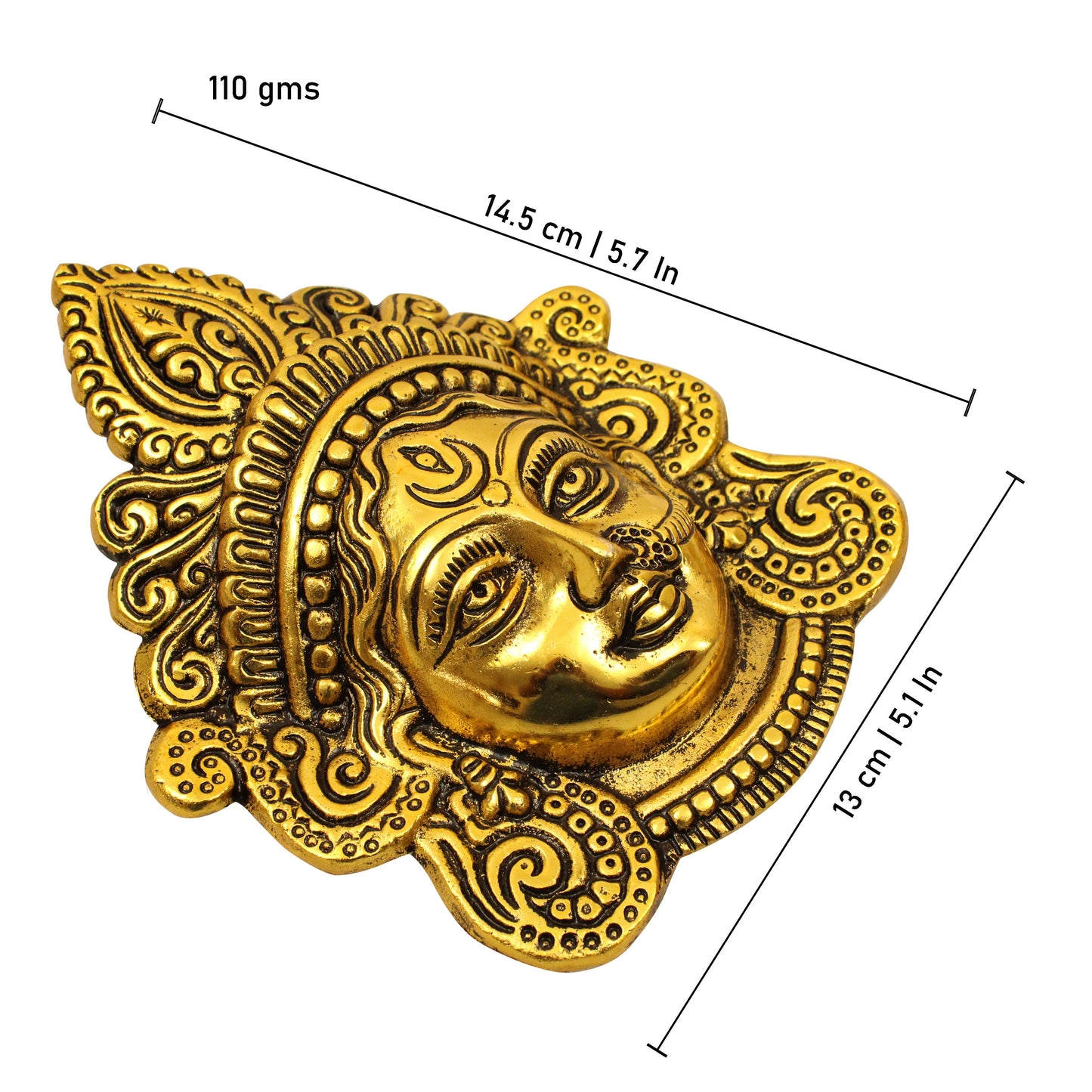 Oxidised Gold Finished Durga Face (Pital Maa Durga Mukh / Shakti Devi)