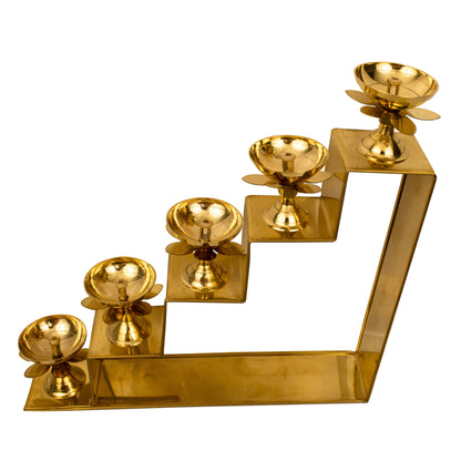 Brass Five Step Diya (Pital Panch Sidhi Deepak)