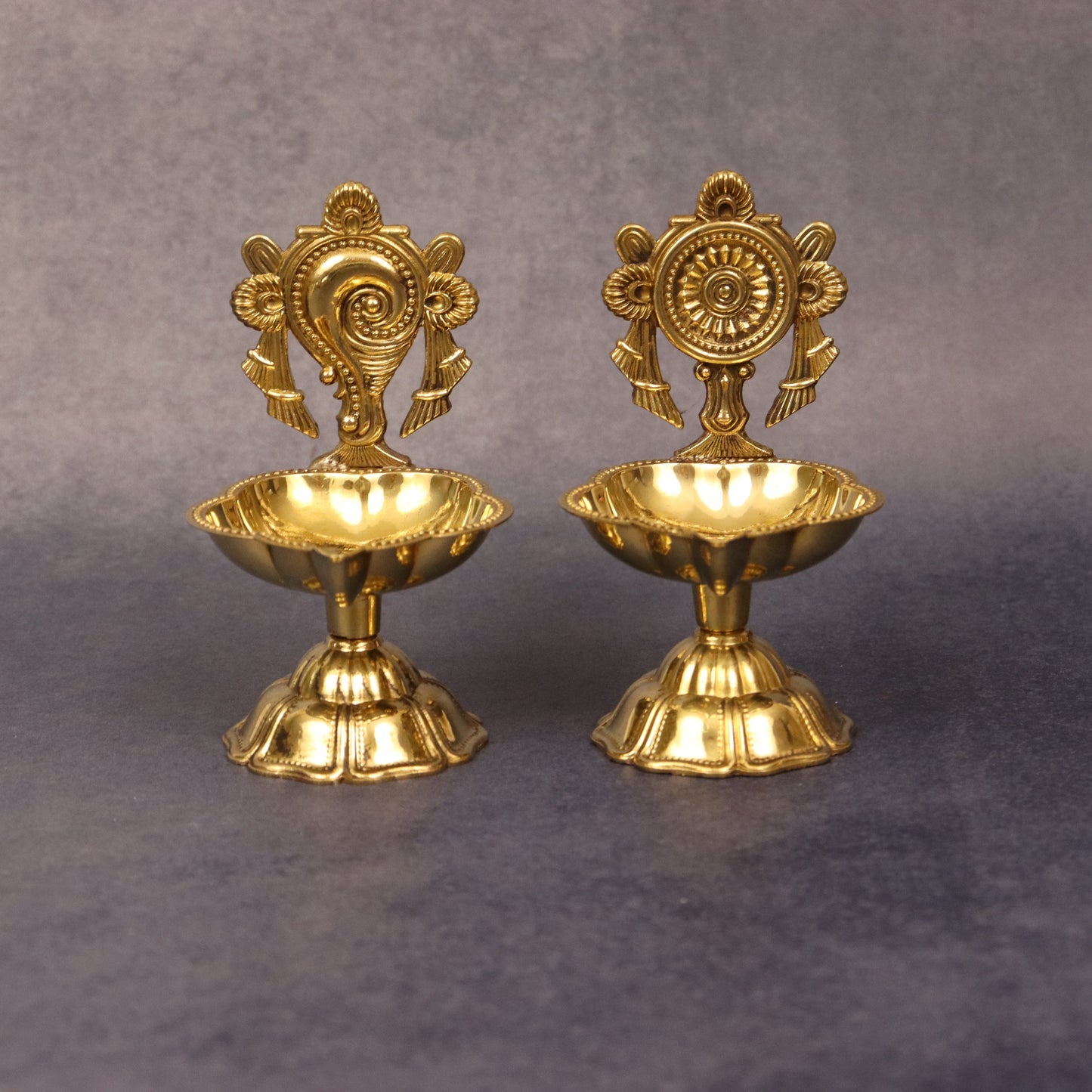 Brass Shanku Chakra Star Diya Set (Pital Conch Chakra Nakshatra Set)