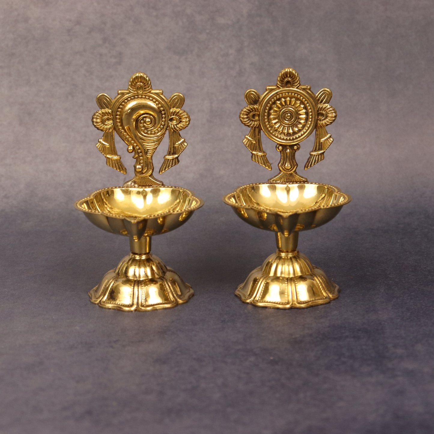 Brass Shanku Chakra Star Diya Set