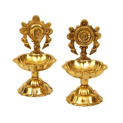 Brass Shanku Chakra Star Diya Set (Pital Conch Chakra Nakshatra Set)