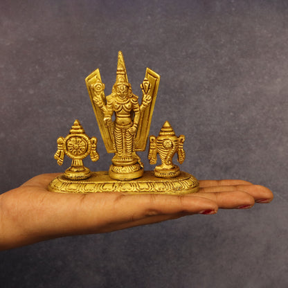 Brass Shangu Chakra Namah Perumal Statue (Pital Vishnu Murti / Tirupati Balaji)