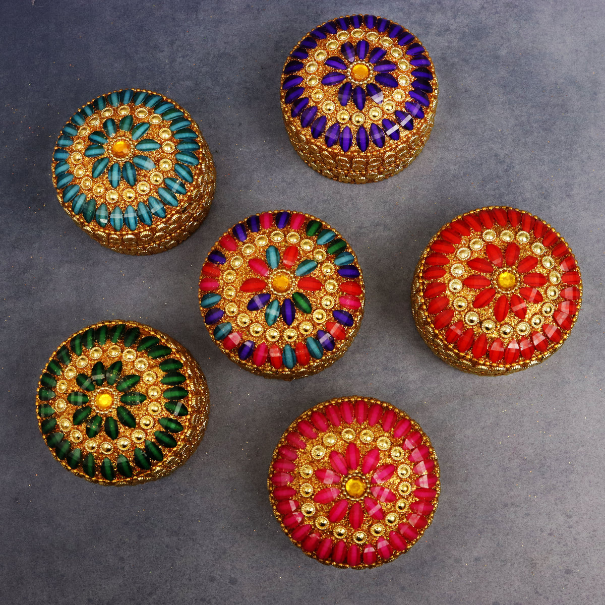 Multi color stone kumkum  size-4 (Pack of  4 )