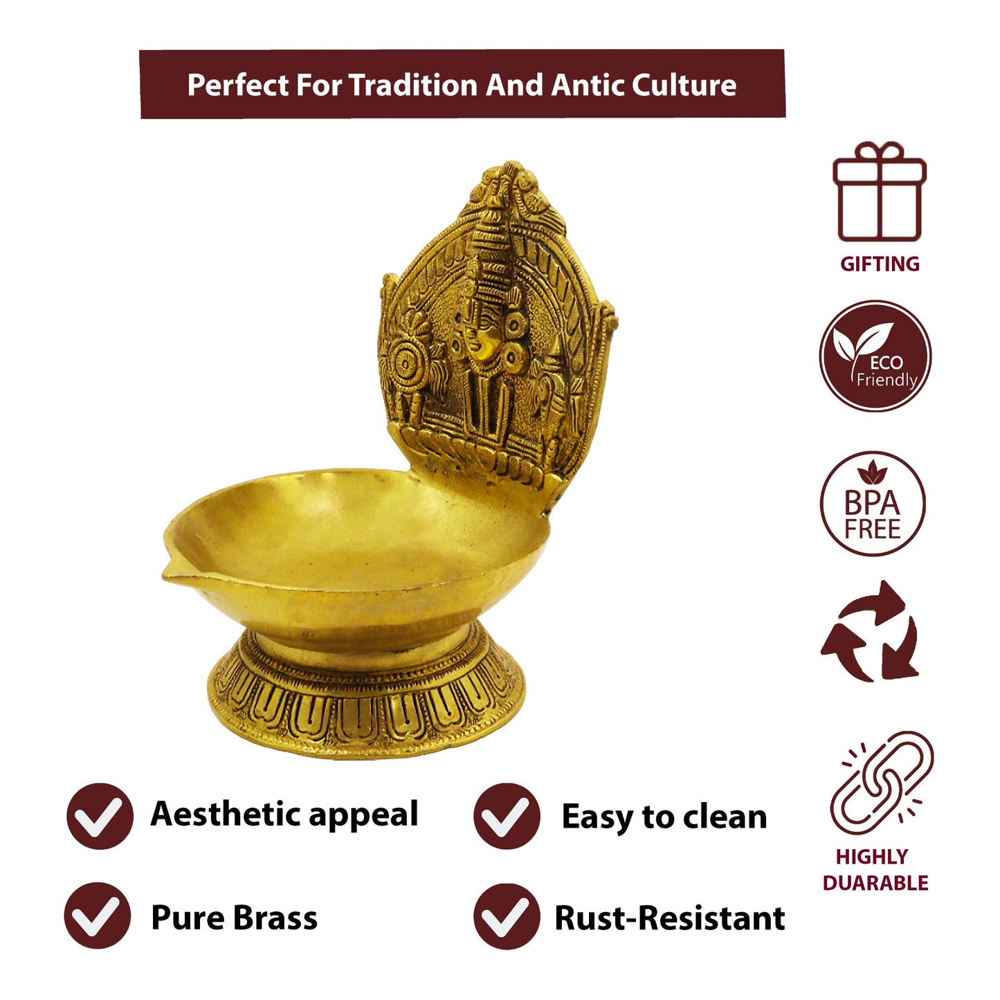 Brass Perumal Face Diya-Big (Pital Vishnu Mukh Deepak / Tirupati Balaji Diya)