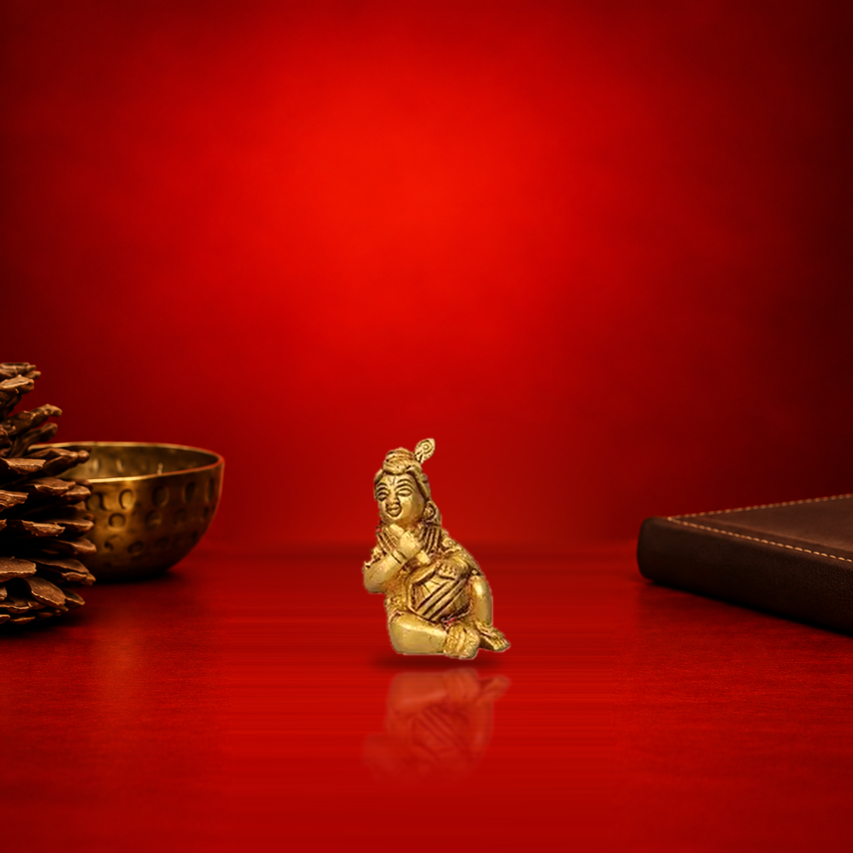 Brass Baby Krishna Statue Holding a Makhan Pot
