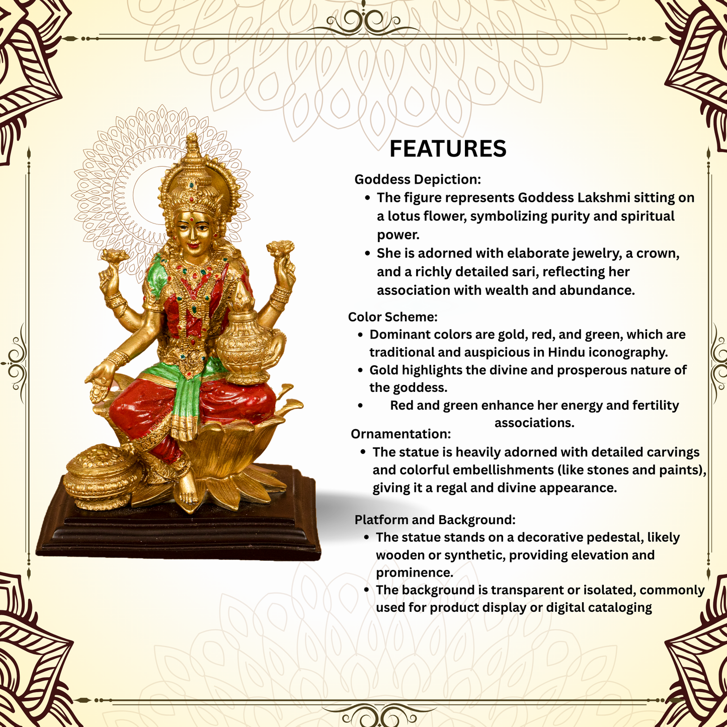 Resin Fiber Lakshmi Gold 7 inch (Mahalakshmi Murti / Dhan Devi)