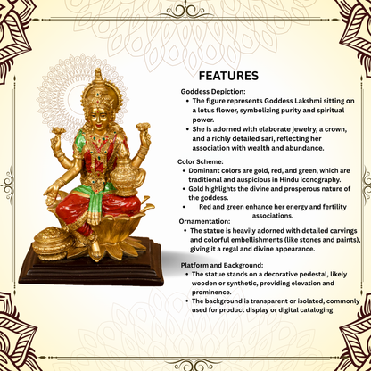 Resin Fiber Lakshmi Gold 7 inch (Mahalakshmi Murti / Dhan Devi)