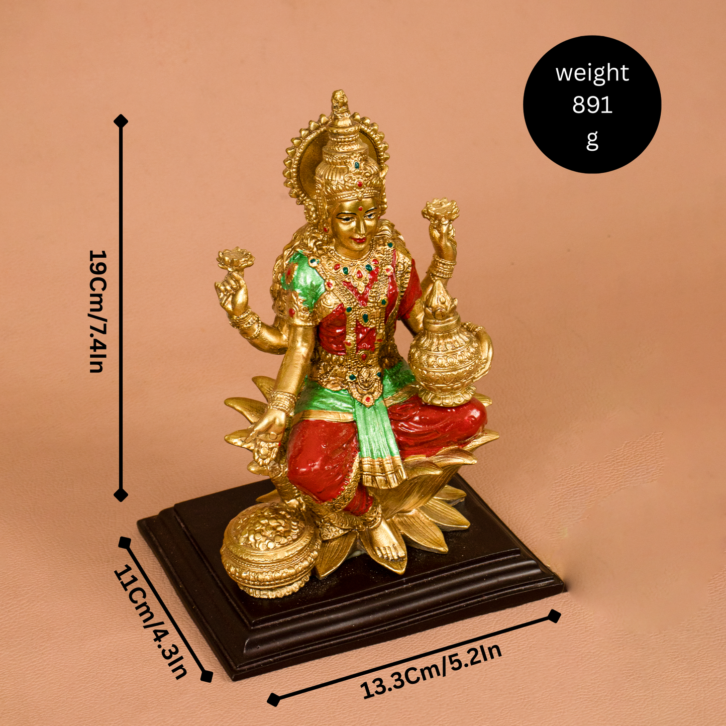 Resin Fiber Lakshmi Gold 7 inch (Mahalakshmi Murti / Dhan Devi)
