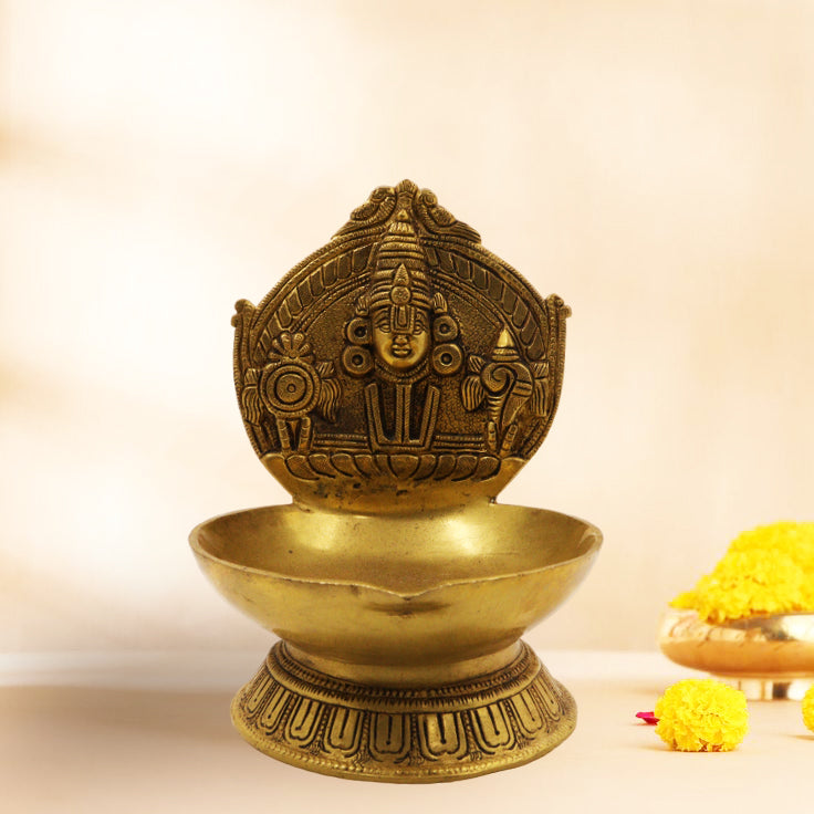 Brass Perumal Face Diya-Big (Pital Vishnu Mukh Deepak / Tirupati Balaji Diya)