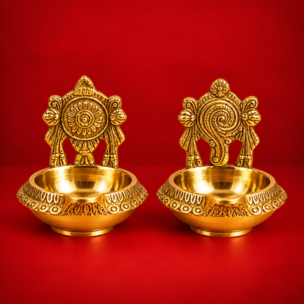 Brass Shanku Chakra Kuber Diya Set