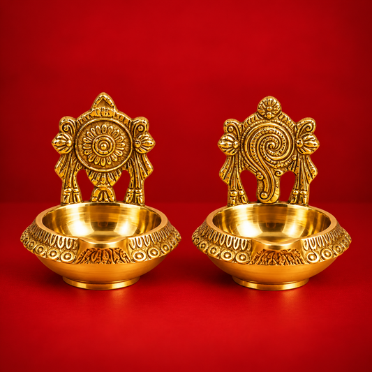 Brass Shanku Chakra Kuber Diya Set