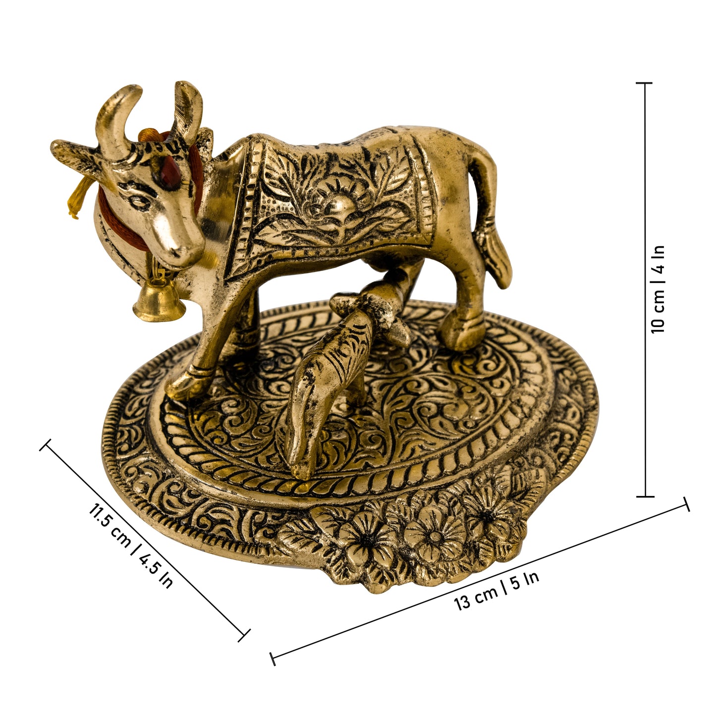 Oxidised Gold Finished Kamadhenu Cow with Calf (Pital Gau Mata / Wish Fulfilling Cow)