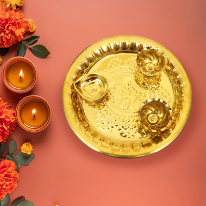 Ganesh Aarti Size-9 (2 Bowl, 1 Diya) (Pital Vinayak Aarti Set)
