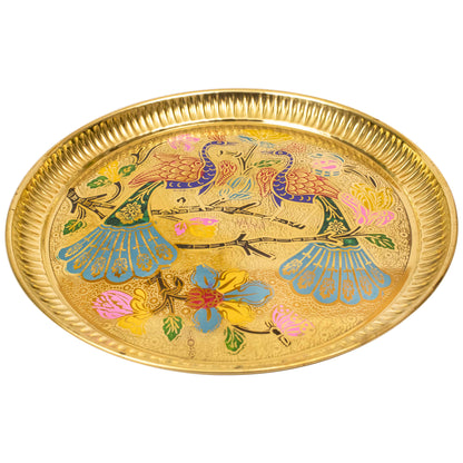 Brass Peacock Plate Size-10 (Pital Mor Design Thali / Mayur Plate)