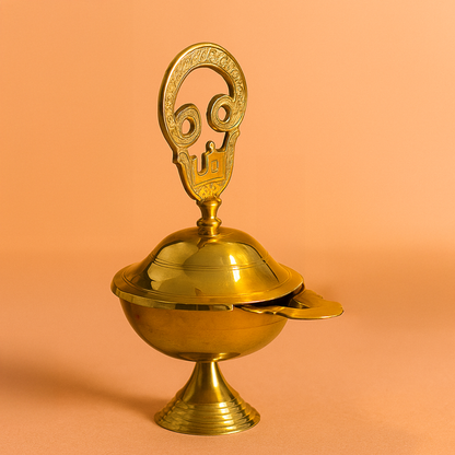 Brass OM Closed Diya-Big (Pital Aum Band Deepak Bada)