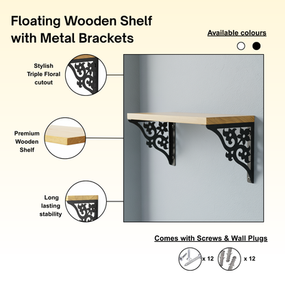 Wooden Pooja Shelf - Triple Floral (Lakdi Puja Shelf Teen Phool)