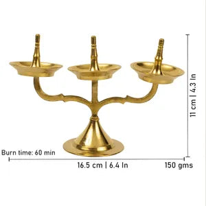 Brass Kavara Vilakku Triple Branch Oil Lamp