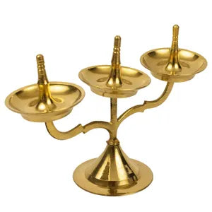 Brass Kavara Vilakku Triple Branch Oil Lamp