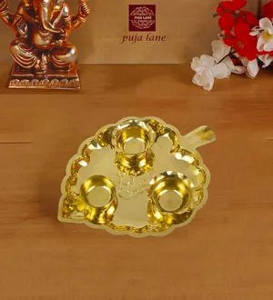 Brass 3 Bowl Leaf Thali-Big