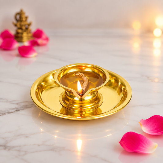 Traditional Brass Diya for Puja-Lotus Diya(Size-3)