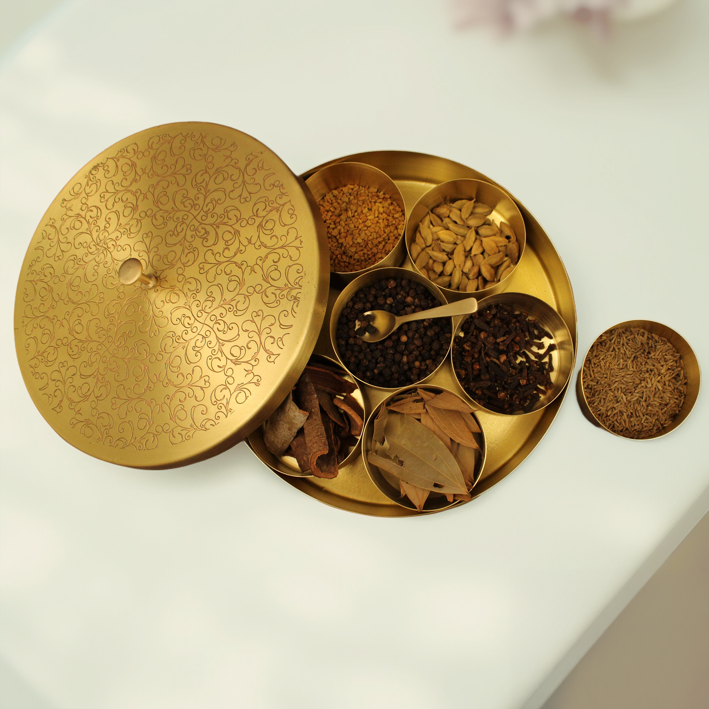 Brass Engraved Spice Box Set