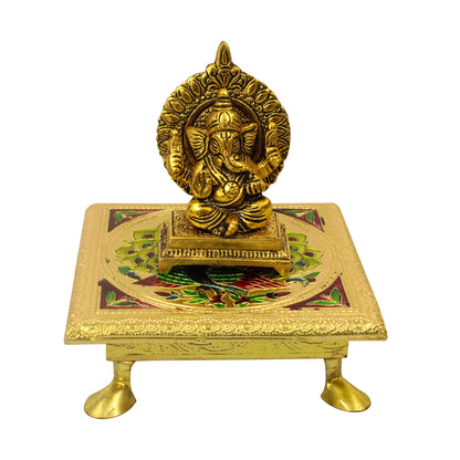 Gold finish Wooden Chowki| Meenakari Peacock Design