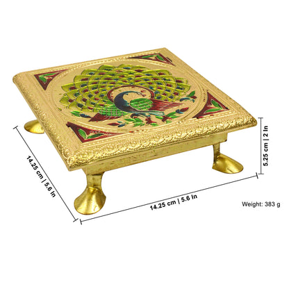 Gold finish Wooden Chowki| Meenakari Peacock Design