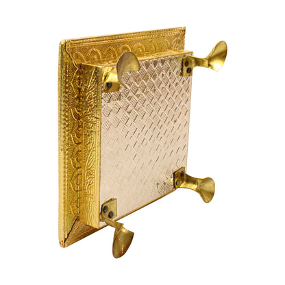 Gold finish Wooden Chowki| Meenakari Peacock Design