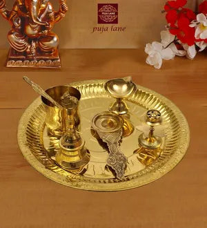 ओम पीतल पूजा प्लेट सेट