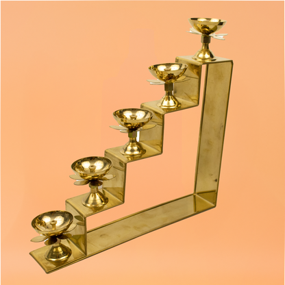 Brass Five Step Diya (Pital Panch Sidhi Deepak)