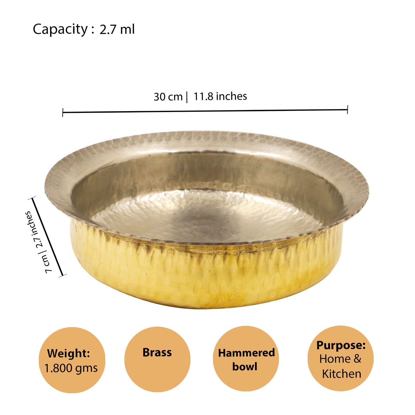Brass Hammered Briyani Handi