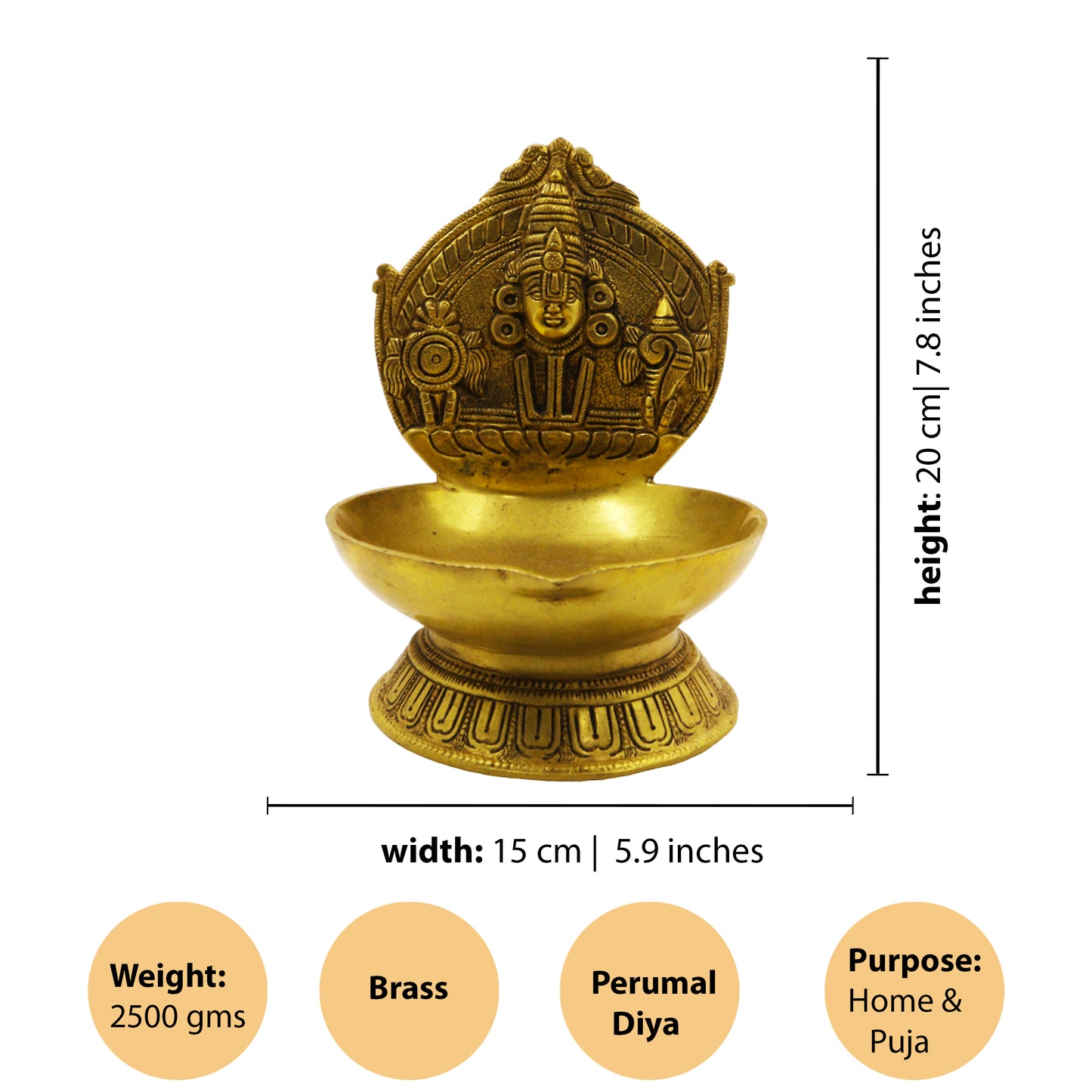 Brass Perumal Face Diya-Big (Pital Vishnu Mukh Deepak / Tirupati Balaji Diya)