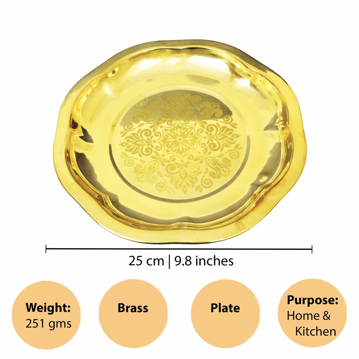 Brass Itching Plate Floral Design Weight-0.250 (Pital Phool Nakashi Thali)