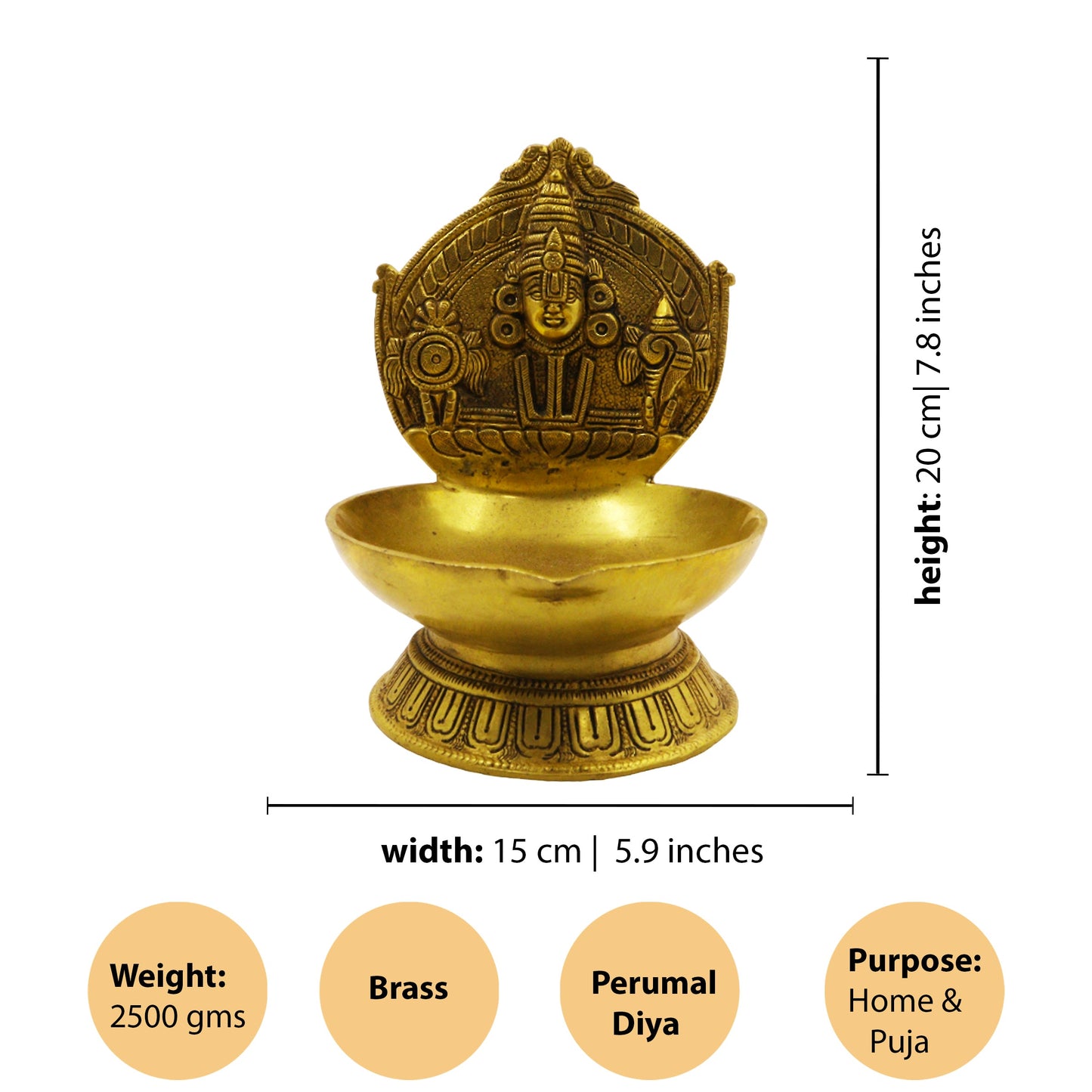 Brass Perumal Face Diya-Big (Pital Vishnu Mukh Deepak / Tirupati Balaji Diya)