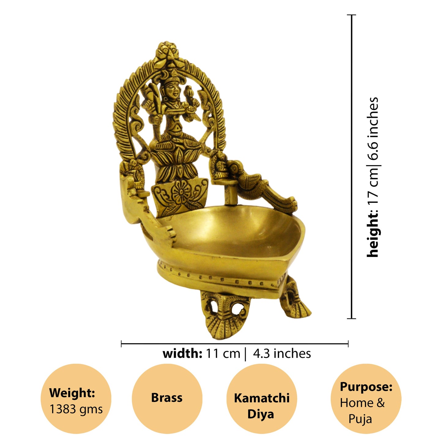 Brass Antique Kanchi Kamatchi Diya (1.320gm) (Pital Kanchipuram Kamakshi Deepak)
