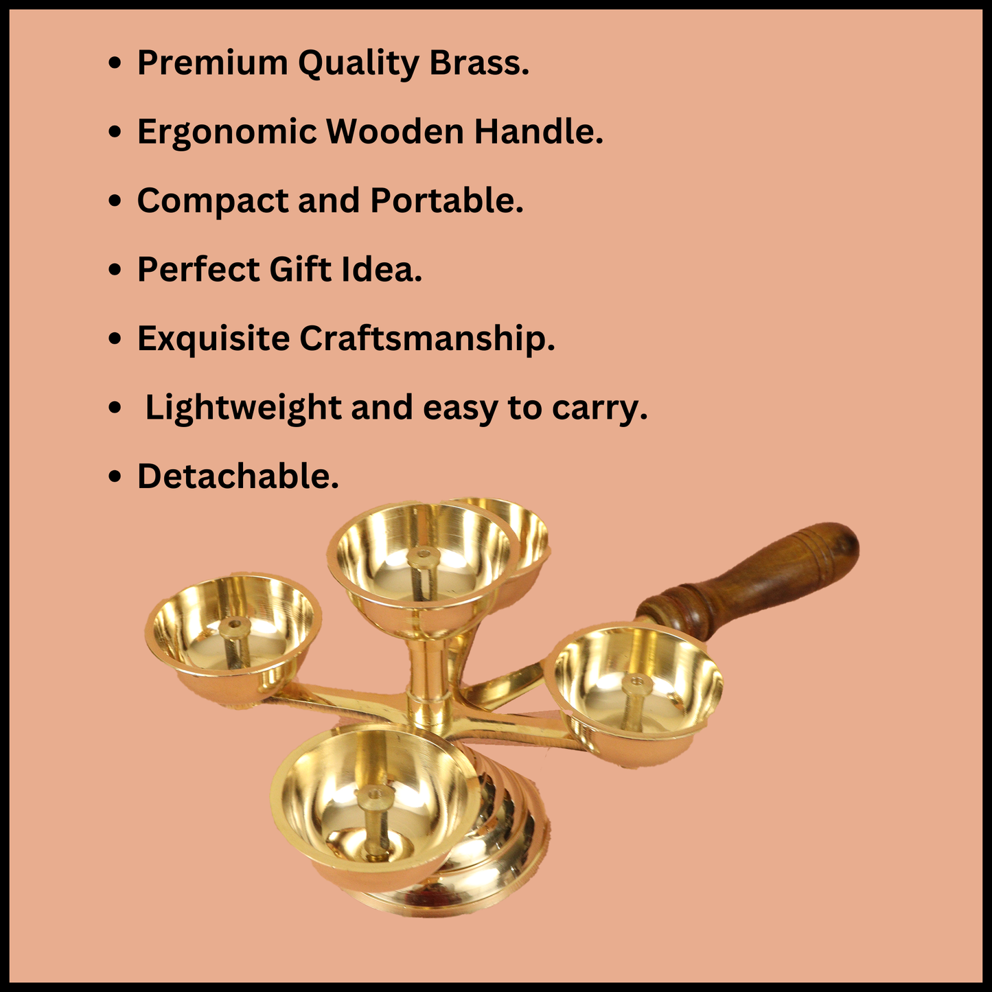 Brass Panchapyali Diya with Wooden Handle