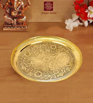 Floral Brass Halwa Plate-Size 10