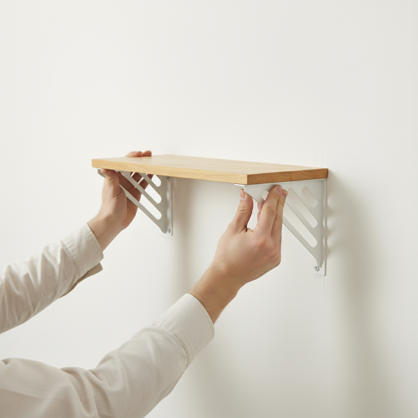 Wooden Pooja Shelf-Lines Brackets White (Lakdi Puja Shelf Safed)
