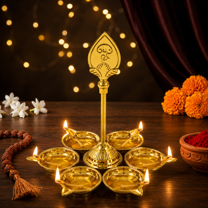 Brass Arumuga Diya with Vel[Small]