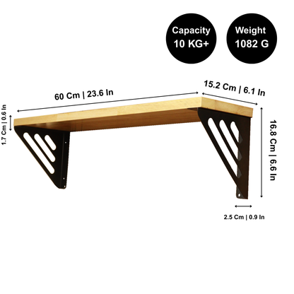 Wooden Pooja Shelf - Lines Brackets Black (Lakdi Puja Shelf)