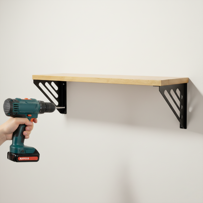 Wooden Pooja Shelf - Lines Brackets Black (Lakdi Puja Shelf)