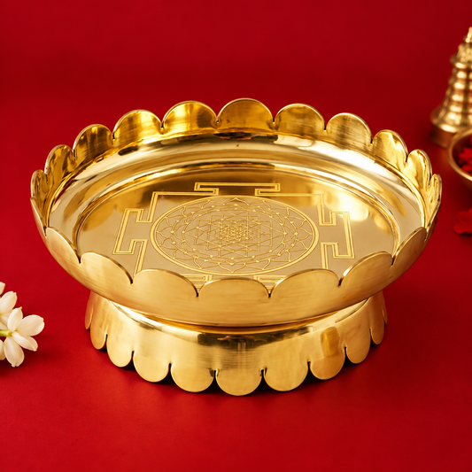 Brass Sri Yantra Lotus Stand - Size 4