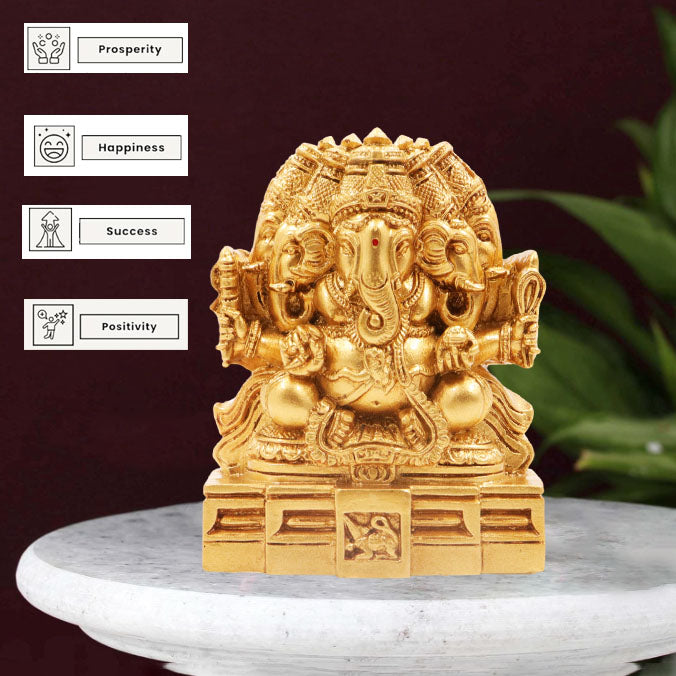 Resin Fiber Panchamuga Vinayagar-Gold