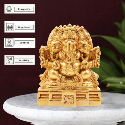 Resin Fiber Panchamuga Vinayagar-Gold (Panch Mukh Vinayak Murti)