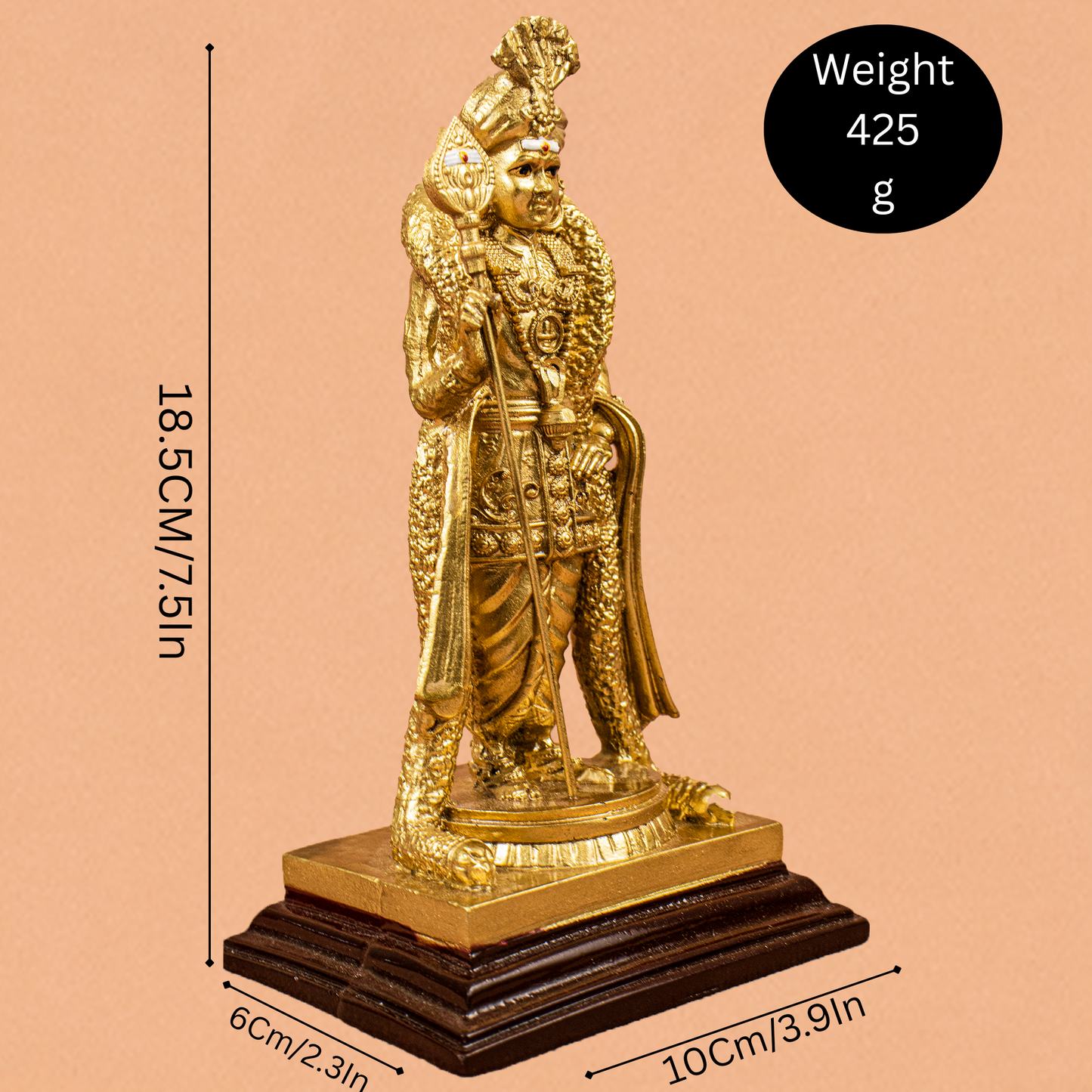 Pazhani - Resin Fiber Rajamurugar Gold 7 inch (Palani Raja Murugan Murti)